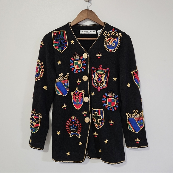 Michael Simon Sweaters - Michael Simon Beaded Black Cardigan Sweater Medium